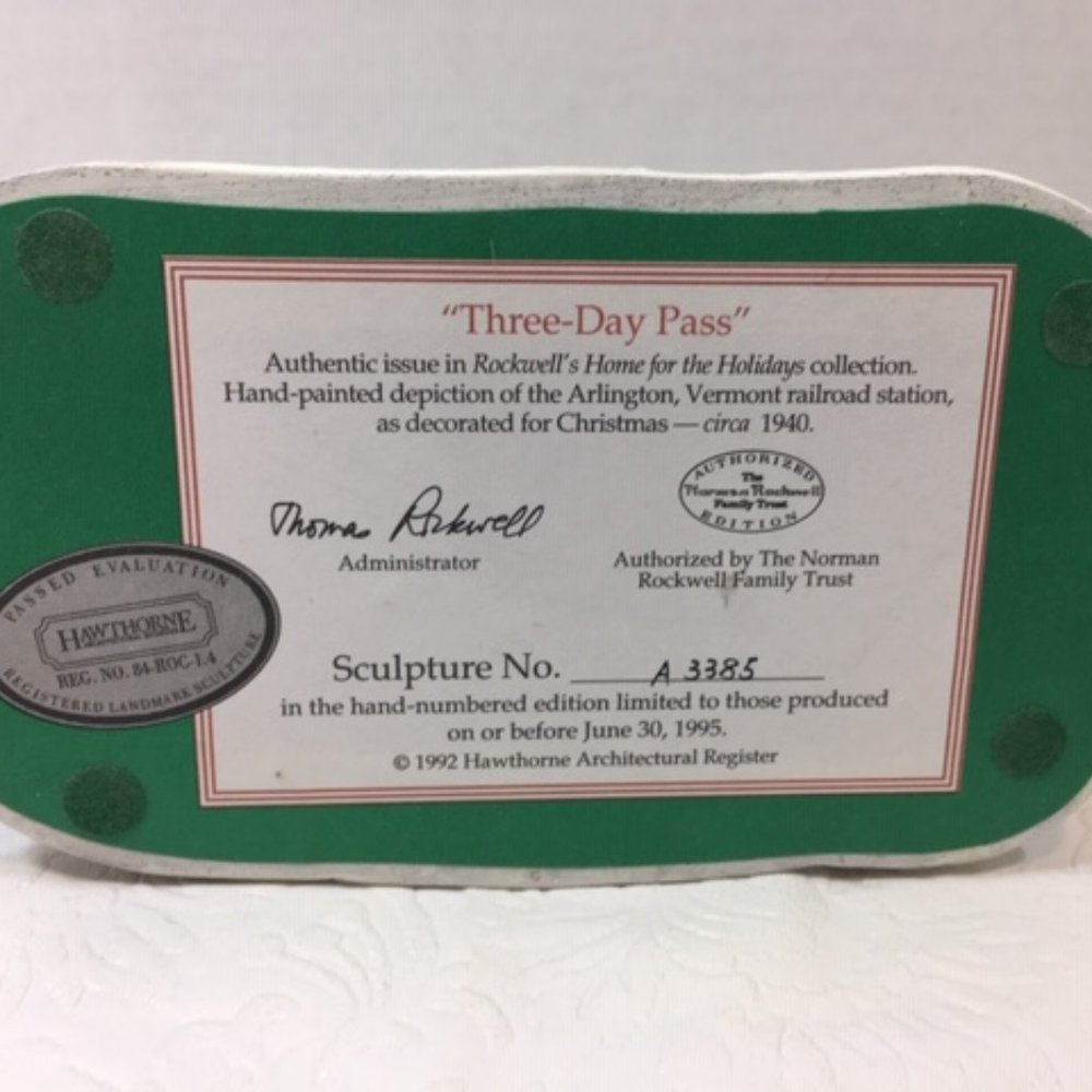 Norman Rockwell "Three Day Pass" Train Depot # 82294 Village House Figurine - Picture 13 of 13